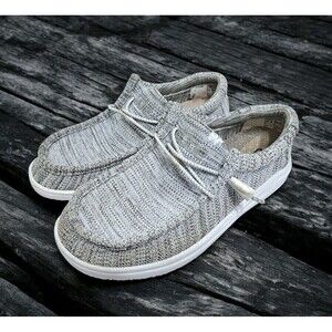 Hey Dude Men's 8 Wally Free Sox Metal Grey Shoes Slip On Heydude White